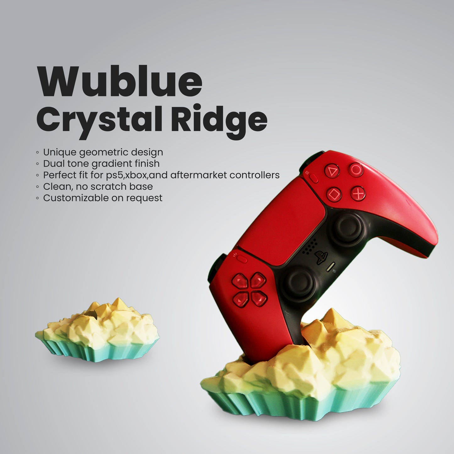 Wublue Crystal Ridge – Controller Stand | DualSense & Gamepad Compatible | Geometric Design Base | Bold & Minimal Desk Display