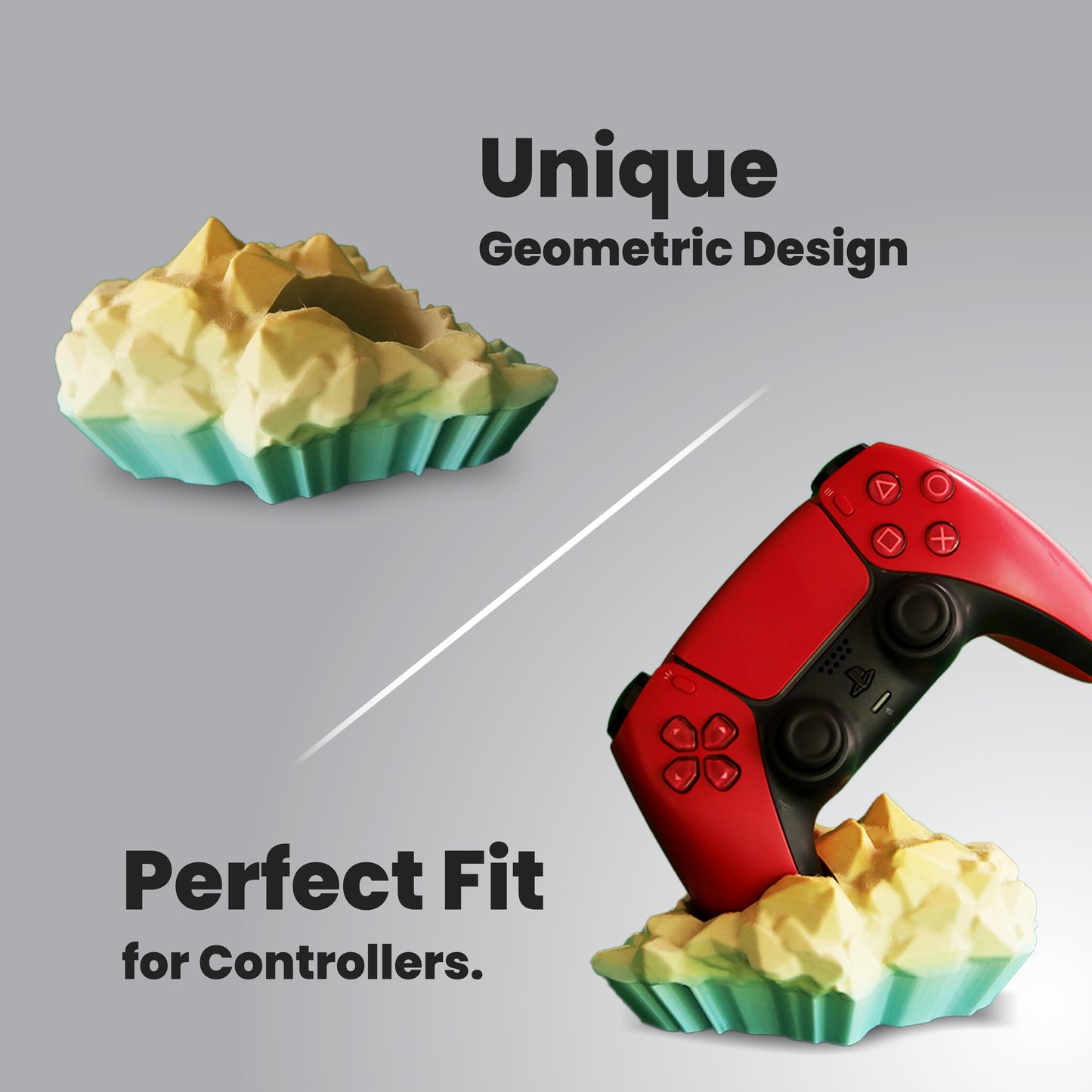Wublue Crystal Ridge – Controller Stand | DualSense & Gamepad Compatible | Geometric Design Base | Bold & Minimal Desk Display