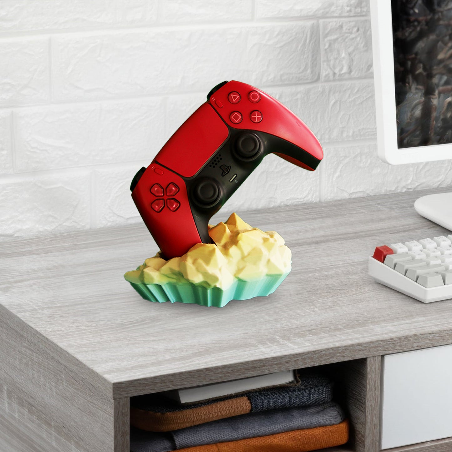 Wublue Crystal Ridge – Controller Stand | DualSense & Gamepad Compatible | Geometric Design Base | Bold & Minimal Desk Display