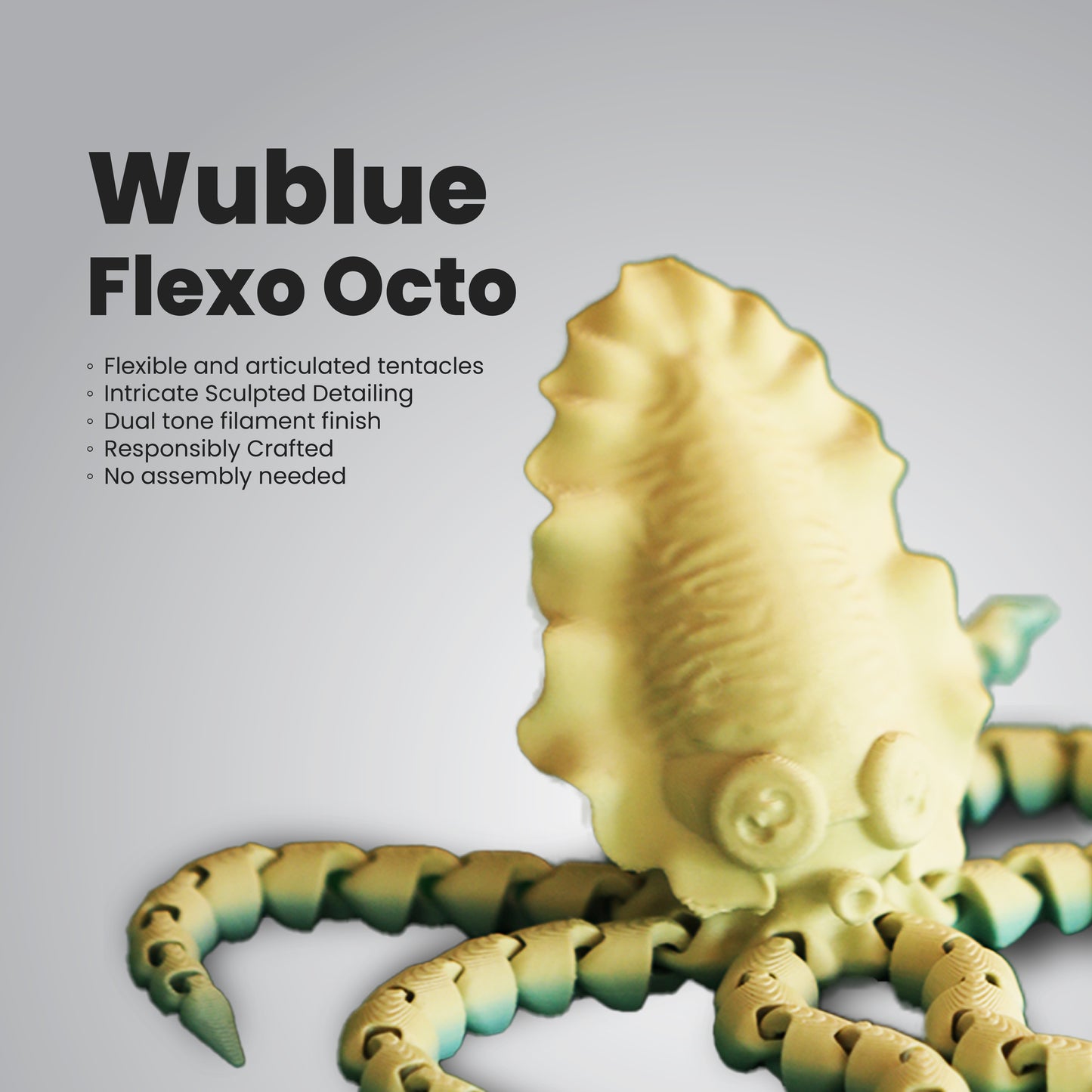Wublue FlexiSquid Articulated Squid Toy | Flexible Tentacles | Fidget Companion & Desk Decor for All Ages
