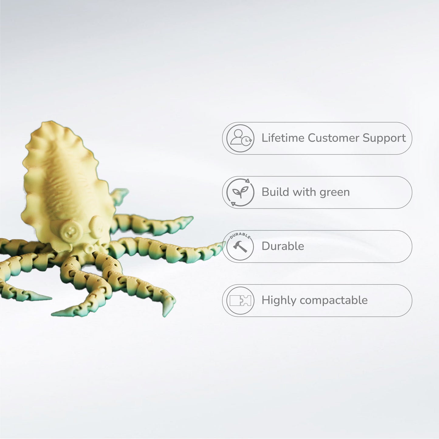 Wublue FlexiSquid Articulated Squid Toy | Flexible Tentacles | Fidget Companion & Desk Decor for All Ages