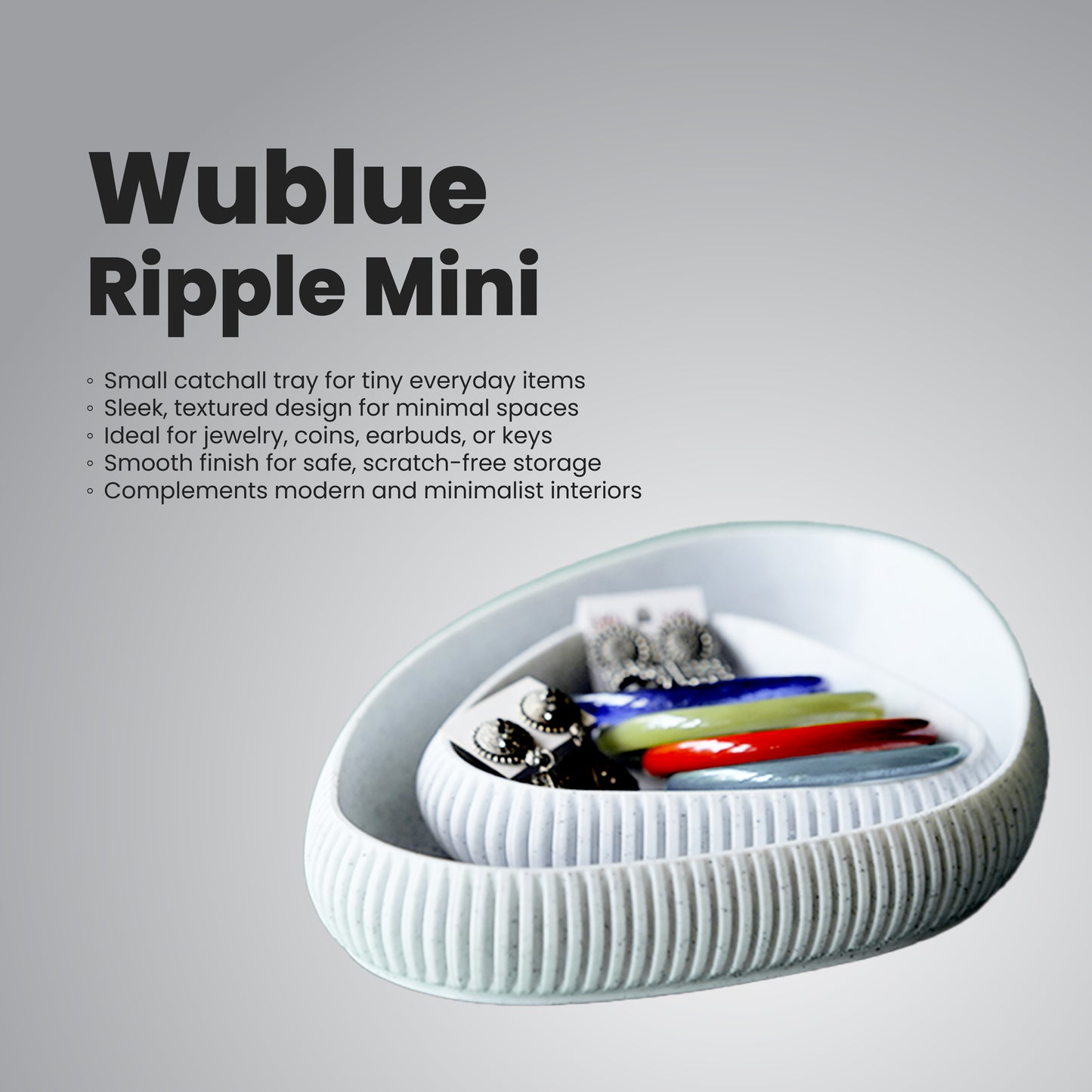 Wublue oval tray small – Compact Decorative Tray | Modern Ribbed Texture | For Rings, Coins, Keys & Small Essentials