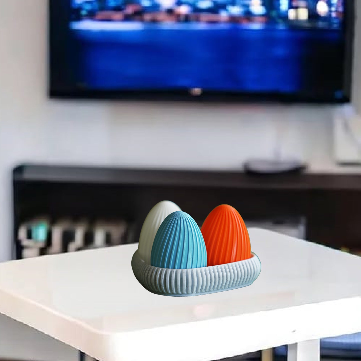 Wublue Easter Egg – Single Ribbed Decorative Egg | Minimalist Desk & Shelf Accent