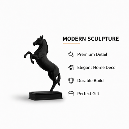 Rearing Horse Sculpture | Premium Black Stallion Showpiece