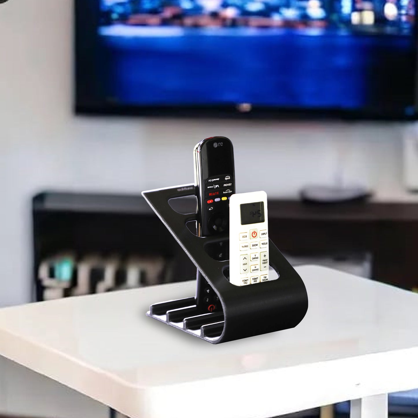 Wublue SleekDock – Remote Holder Stand | Holds up to 4 Remotes | Ergonomic Slant Design | Desk & Living Room Organizer