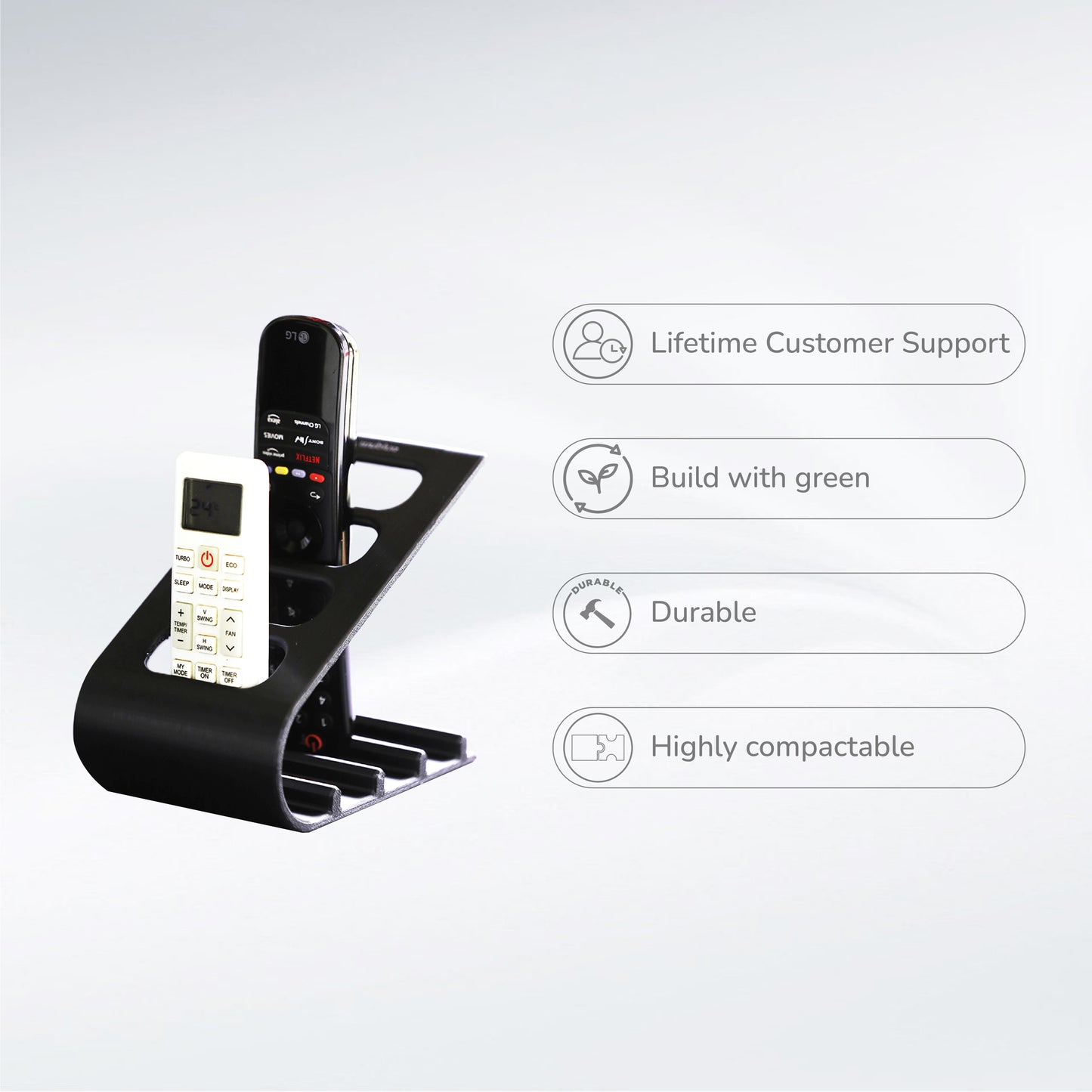 Wublue SleekDock – Remote Holder Stand | Holds up to 4 Remotes | Ergonomic Slant Design | Desk & Living Room Organizer