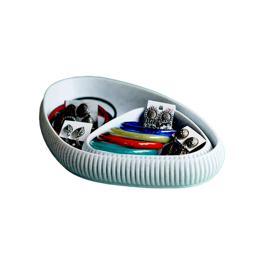 Wublue Oval Tray large – Minimalist Decorative Organizer | Ribbed Texture | For Keys, Jewelry, Makeup & Desk Essentials