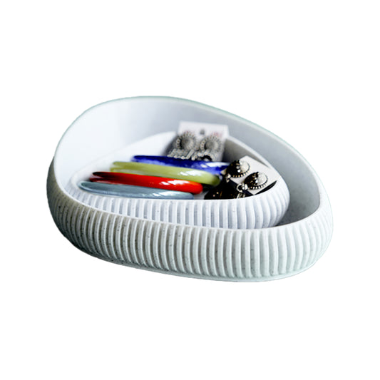 Wublue oval tray small – Compact Decorative Tray | Modern Ribbed Texture | For Rings, Coins, Keys & Small Essentials