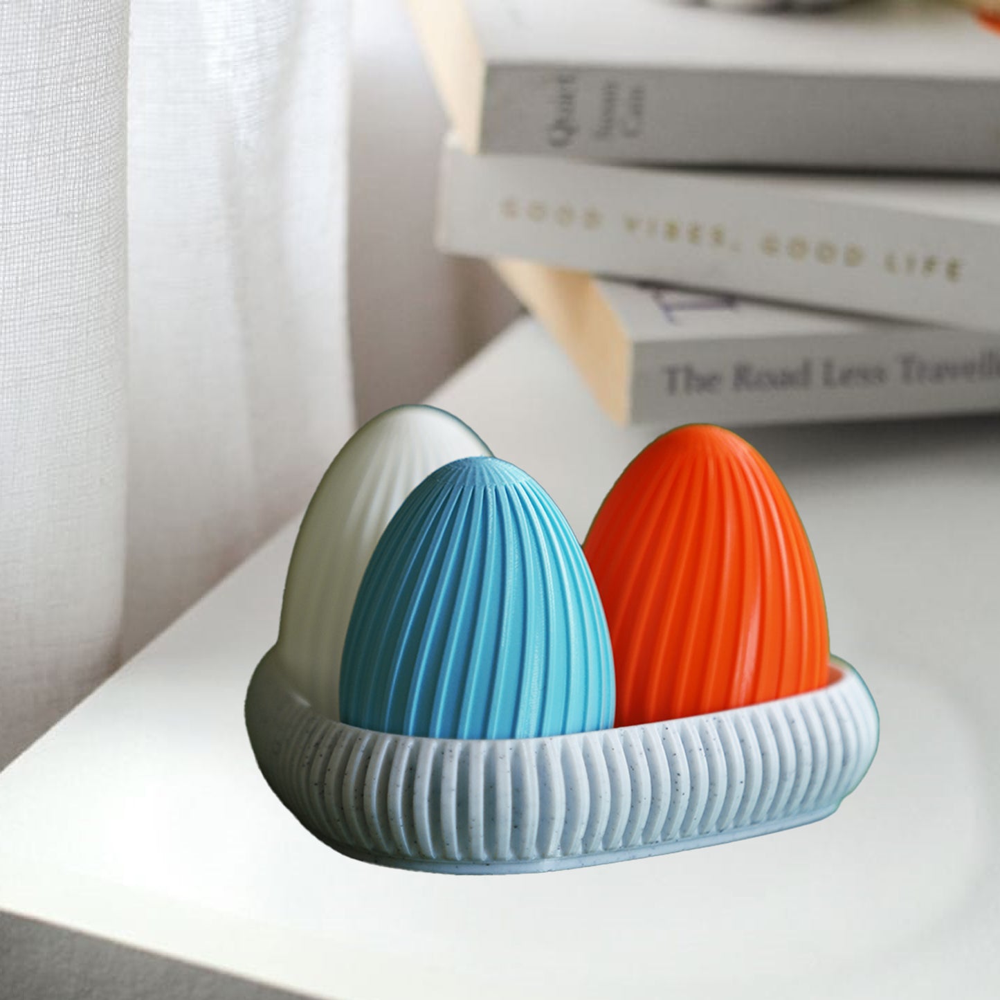 Wublue Easter Egg –  Single Ribbed Decorative Egg | Minimalist Desk & Shelf Accent
