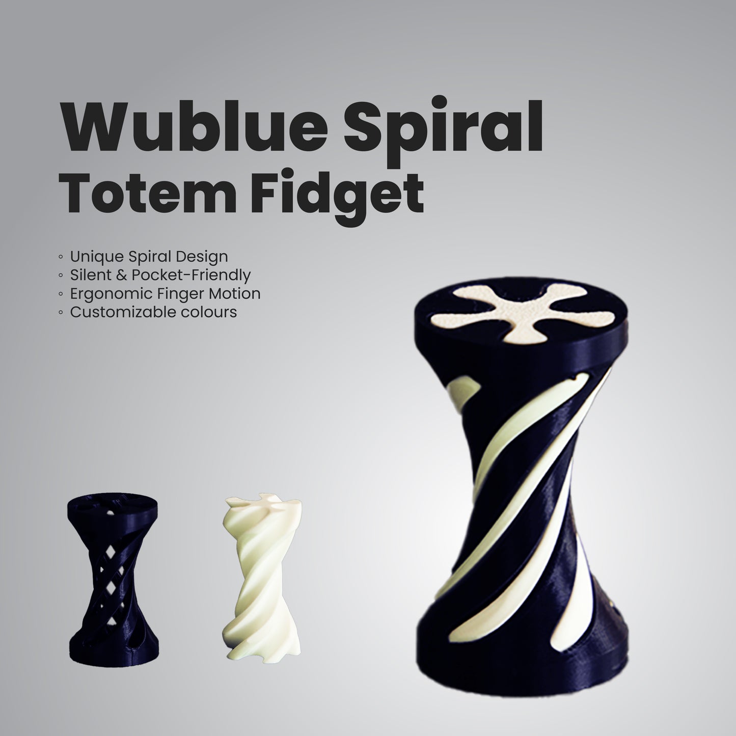 Wublue Spiral Totem fidget – Abstract Miniature Decor | Swirl Design | Dual-Tone Tabletop Accent | Modern Desk Art