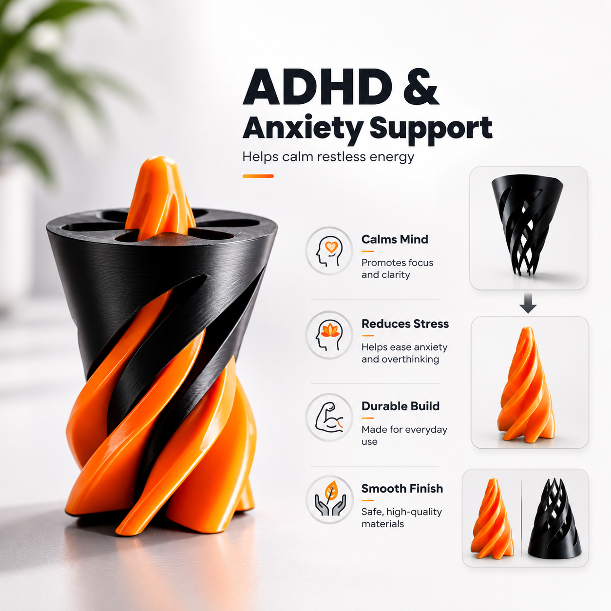 Wublue spiral cone fidget toy– Fidget Cone Toy for Desk, Focus & Fun