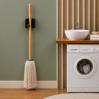 Wublue GravityGrip Wall-Mount Broom & Mop Holder – Anti-Slip Roller Clamp for Home, Kitchen, Garage & Cleaning Tools