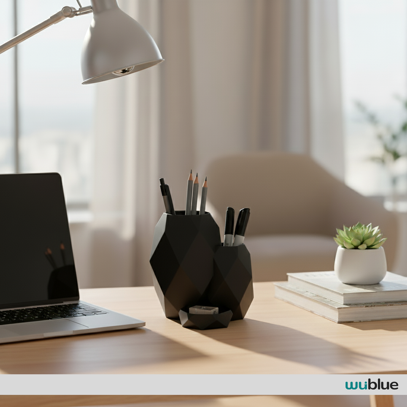 Wublue Cell Desk Organizer | Geometric Pen Holder with Tray