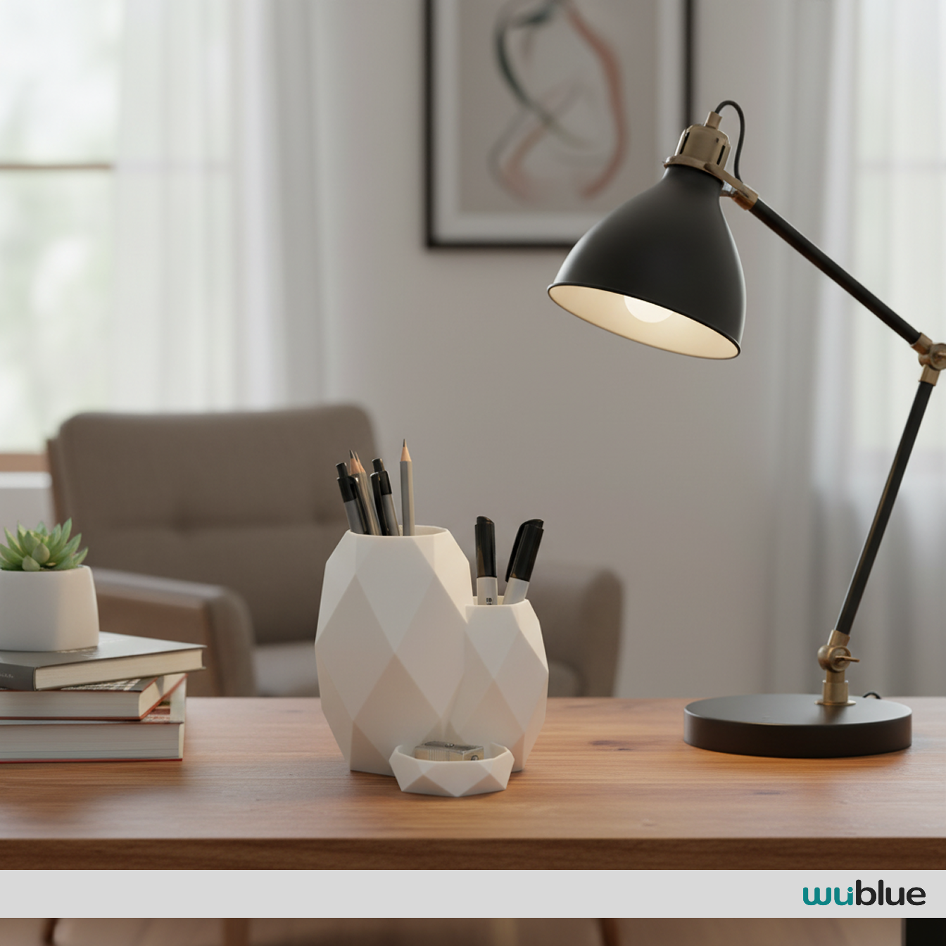 Wublue Cell Desk Organizer | Geometric Pen Holder with Tray